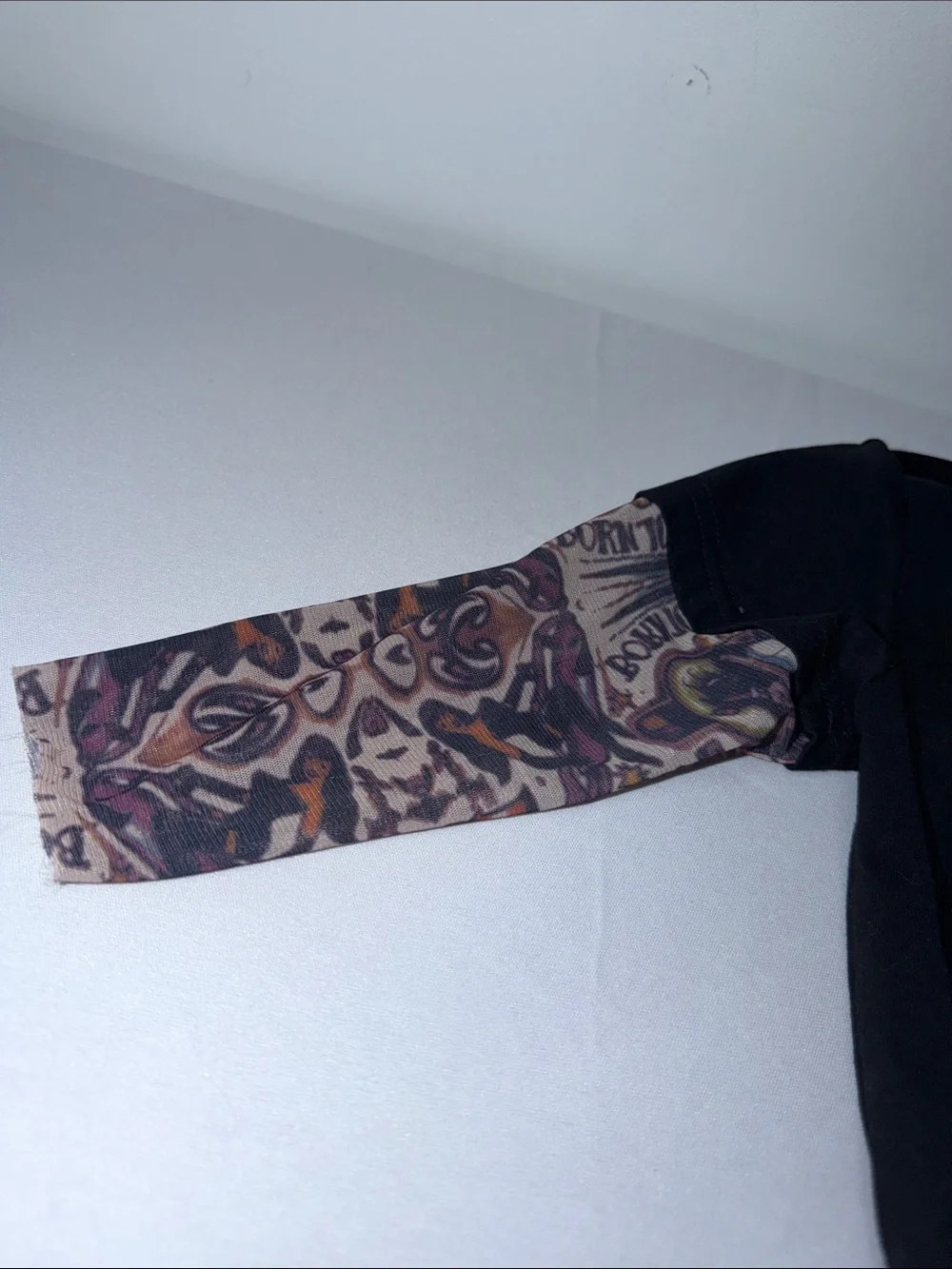 Black Bodysuit with Tattoo-Print Long Sleeves